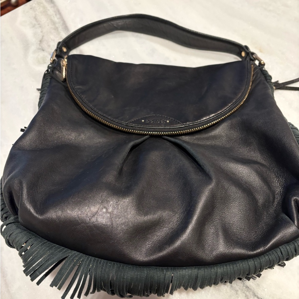 Kooba Black leather fringe handbag